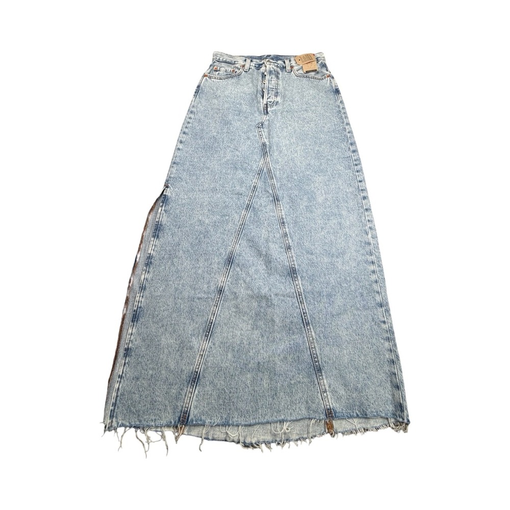 Levis Denim Skirt Womens 29 Blue Acid Wash Ankle Column Side Slit A8727-0001